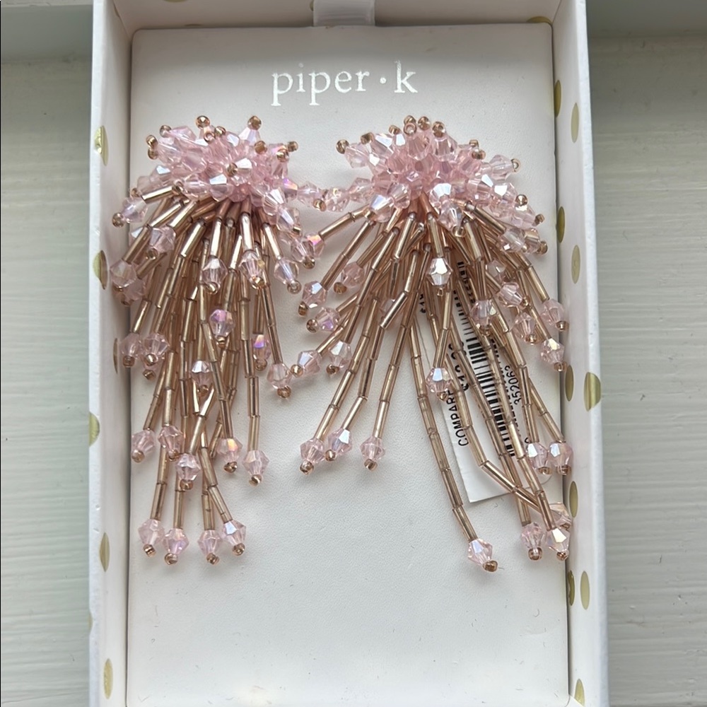 piper•k Pink Beaded Fringe Statement Earrings